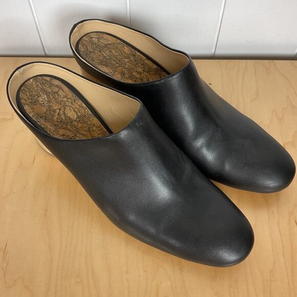 Sydney Brown Women's Black Vegan Leather Round Wood Heel Slip On Mule Size 40/9 - Picture 2 of 7